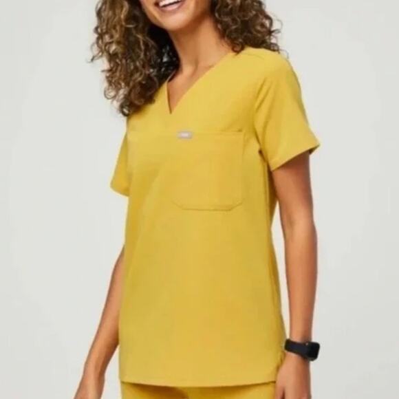 Figs Tops - FIGS Medical Scrub Top Women's XS Mustard Yellow FW1100 Nursing Vet